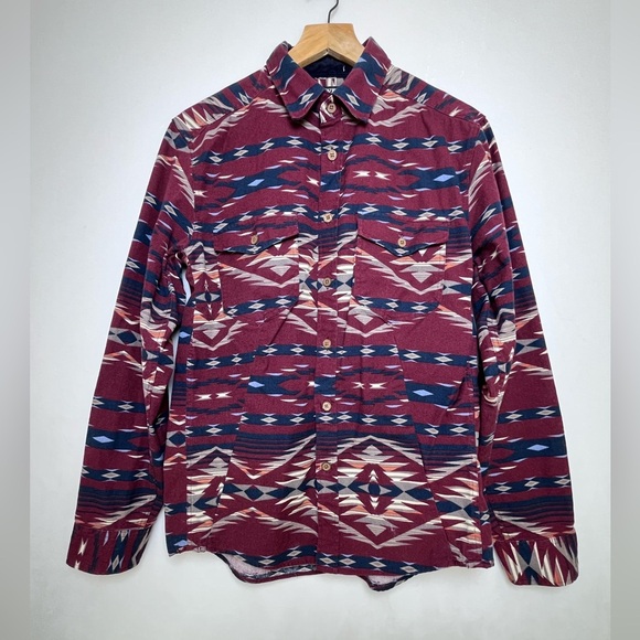 Thunder Other - Thunder Men's Tribal Western Southwest Pattern Button-Up Shirt Red Navy Size L